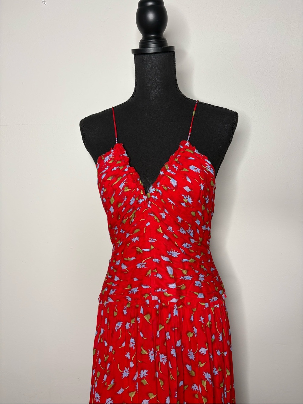 J. Crew Red Floral V-Neck Spaghetti Strap Maxi Dress - Picture 3 of 4